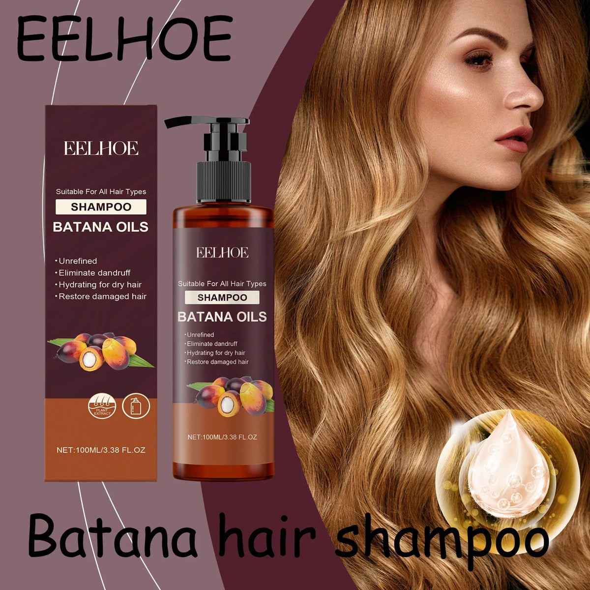 EELHOE Batana Oils Shampoo bottle with pump box for hair types, nourishes and repairs on Tampa Home & Garden Store