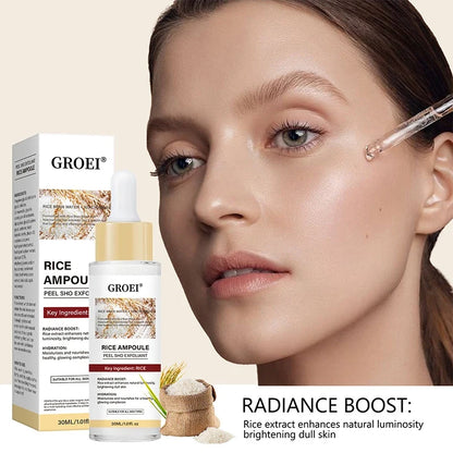 GROEI Rice Ampoule Peel Sho Exfoliant bottle and box with dropper rice extract skincare on Tampa Home & Garden Store