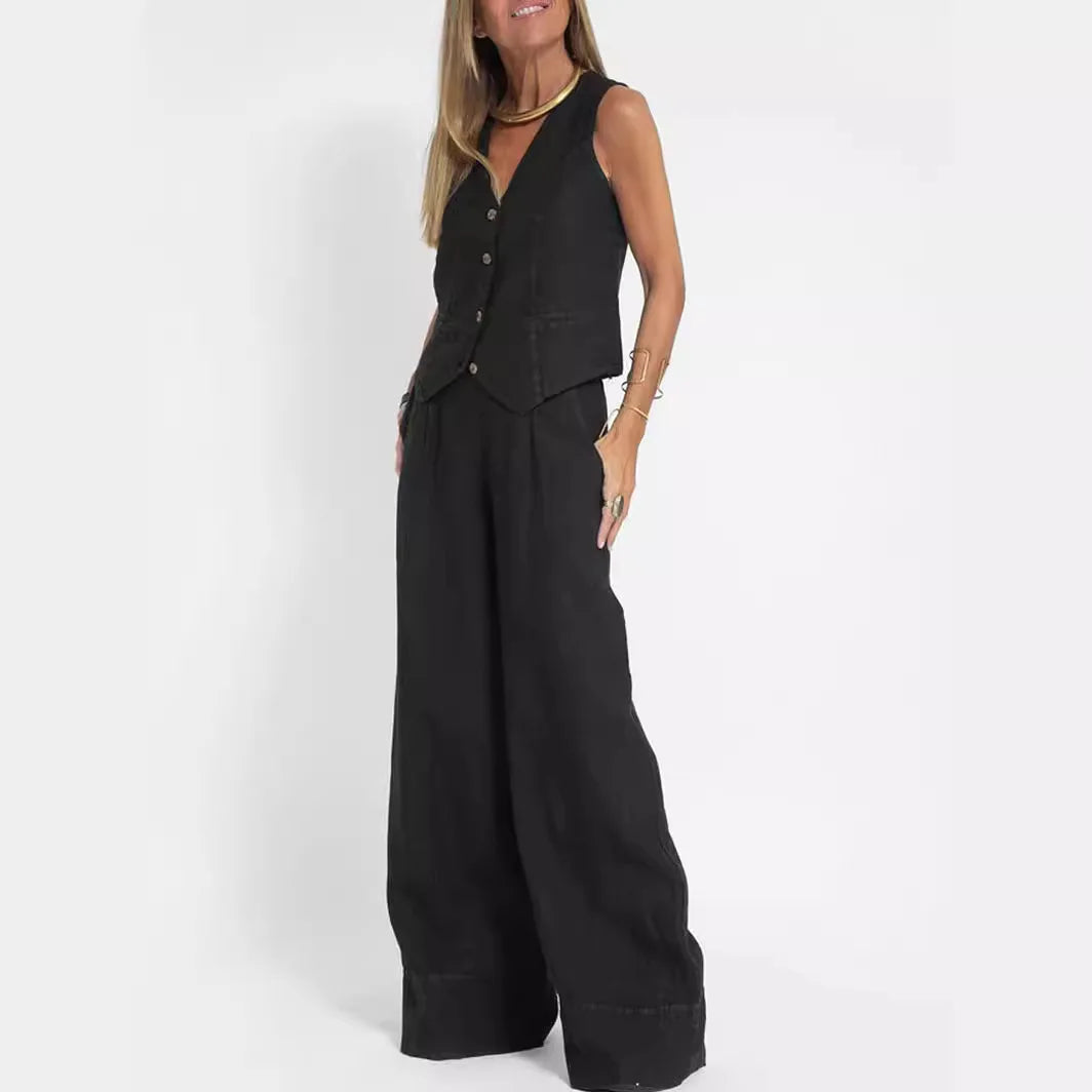 Women sleeveless vest and wide-leg black pants two-piece casual suit by UpTrend Deals on Tampa Home & Garden Store