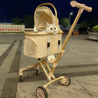 Pet Zen 3 in 1 pet stroller with detachable carrier, beige-gold frame for small dogs and cats on Tampa Home & Garden Store