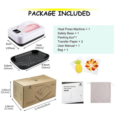UpTrend Deals mini heat press 7x5 in HTV sublimation with pink handle, transfer papers x2 on Tampa Home & Garden Store