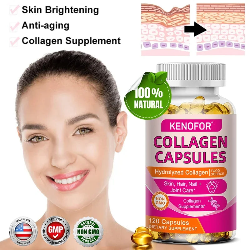 Kenofor Collagen Capsules bottle with pink label, hydrolyzed collagen for skin and joints, 120 capsules on Tampa Home & Garden Store