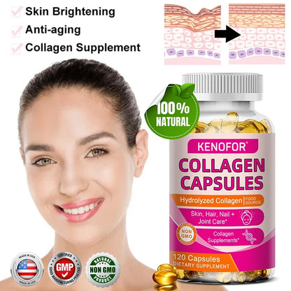 Kenofor Collagen Capsules bottle with pink label, hydrolyzed collagen for skin and joints, 120 capsules on Tampa Home & Garden Store
