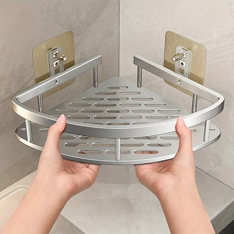 Moktan Sabai stainless steel tension shower caddy corner shelf two-tier circular design bathroom organizer on Tampa Home & Garden Store