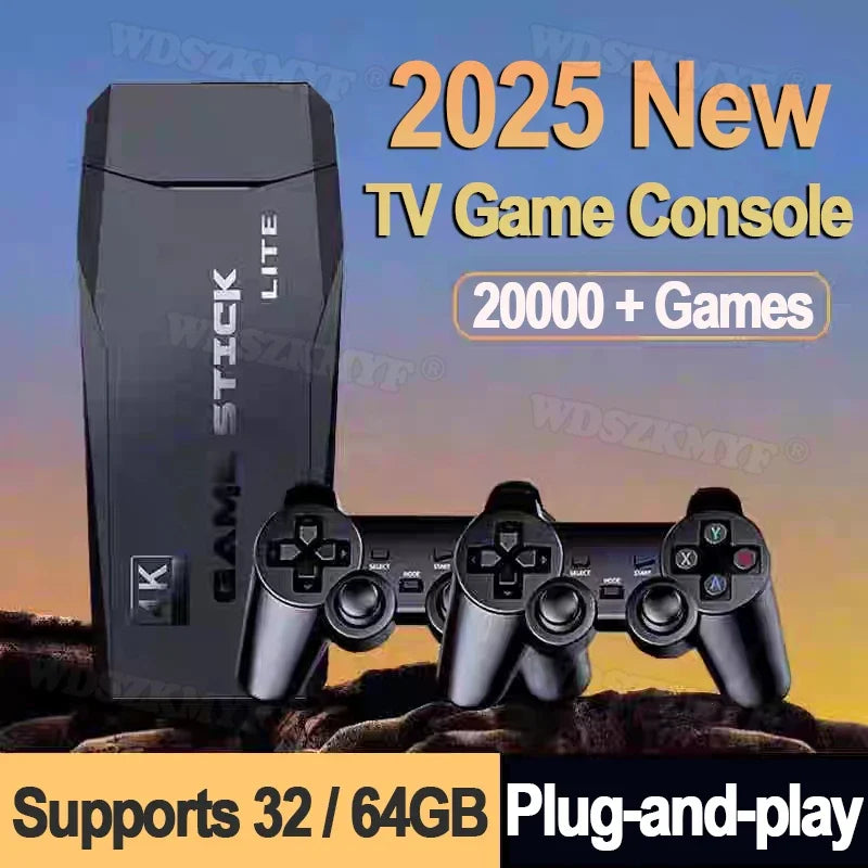 Retro game console TV stick with 2 wireless controllers, black, 20000+ games, 32/64GB on Tampa Home & Garden Store