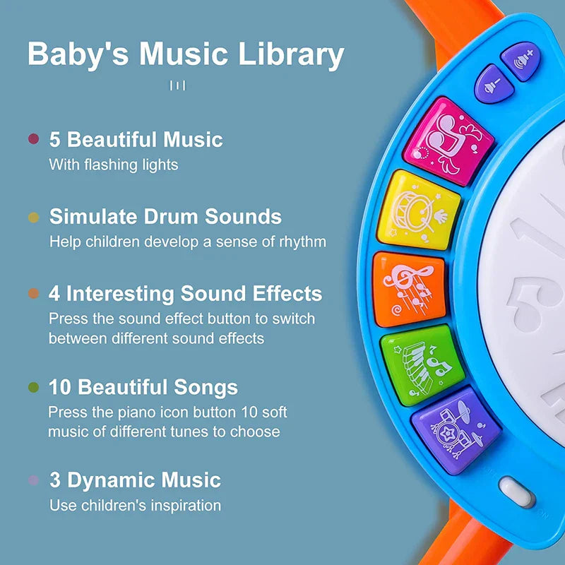 Toddler Drum Set with Microphone Kids Musical Toy 1-3 Years Lights