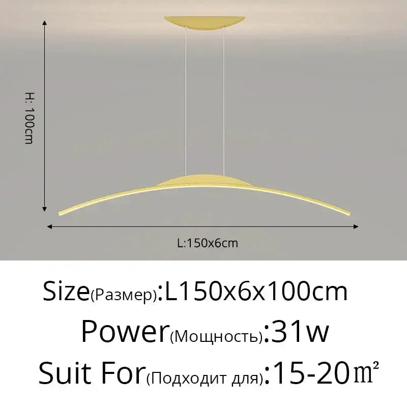 DecorBites LED Pendant Lamp curved gold arc hanging light for dining room 150x6x100cm 31W on Tampa Home & Garden Store