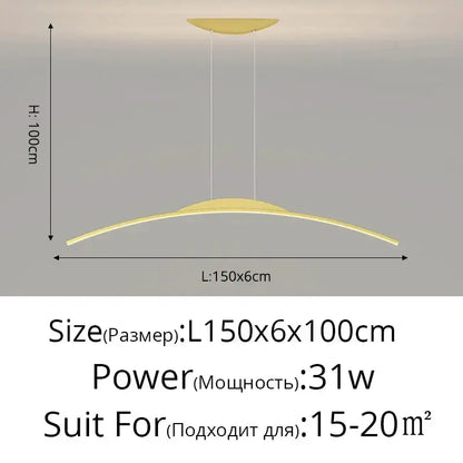 DecorBites LED Pendant Lamp curved gold arc hanging light for dining room 150x6x100cm 31W on Tampa Home & Garden Store