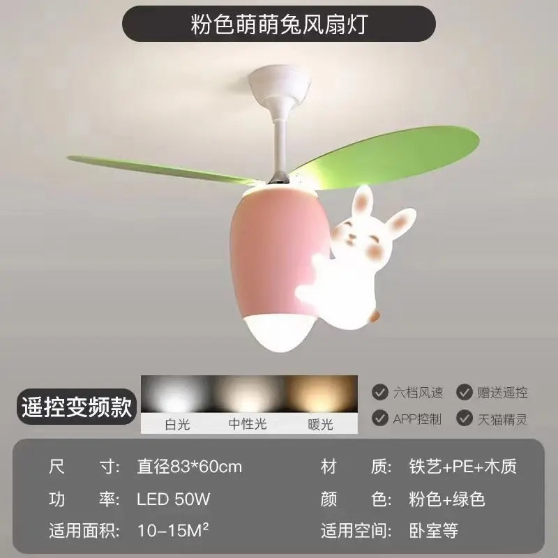 DecorBites rabbit carrot ceiling fan lamp pink with green blades and white bunny on Tampa Home & Garden Store