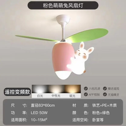 DecorBites rabbit carrot ceiling fan lamp pink with green blades and white bunny on Tampa Home & Garden Store