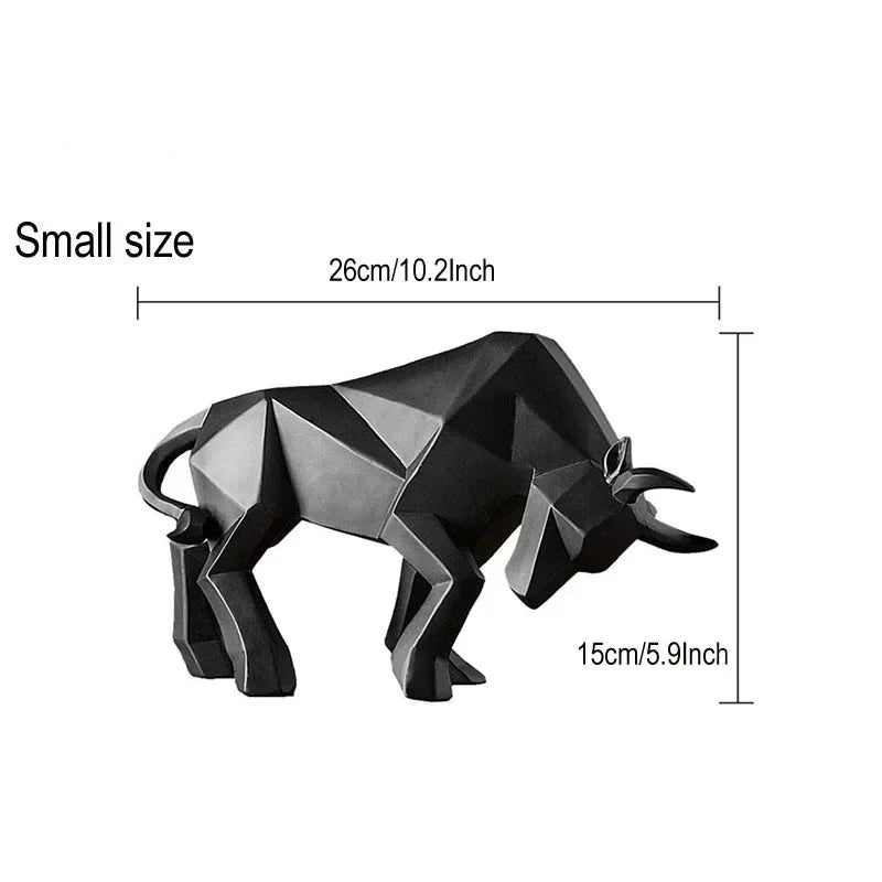 Perfecsy resin bull ornament, geometric black cow statue for decor, 26cm long on Tampa Home & Garden Store