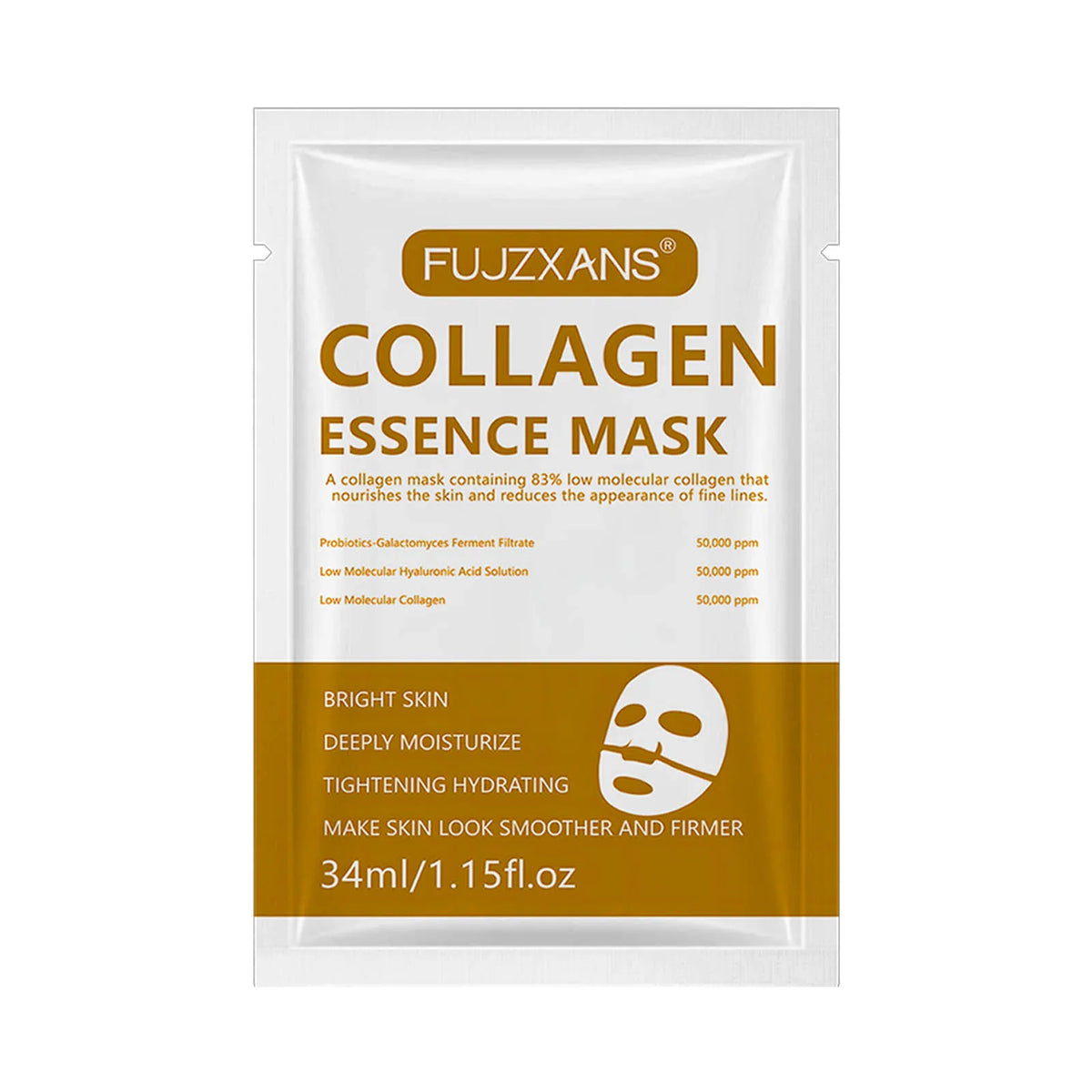Collagen essence mask packet, white with orange accent and bold COLLAGEN ESSENCE MASK text on Tampa Home & Garden Store