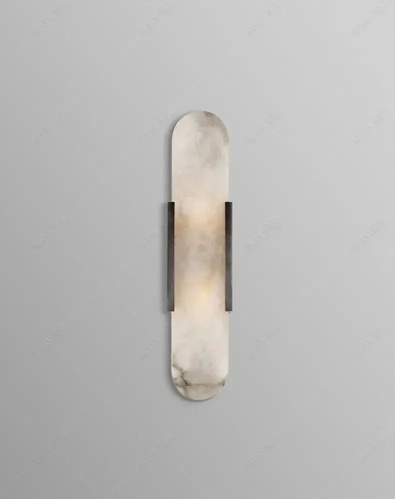 DecorBites Linear Marble Alabaster Pendant Light wall sconce with dark metal brackets on Tampa Home & Garden Store
