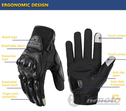 BikerZoneZ black windproof waterproof touchscreen motorcycle gloves with knuckle protection on Tampa Home & Garden Store