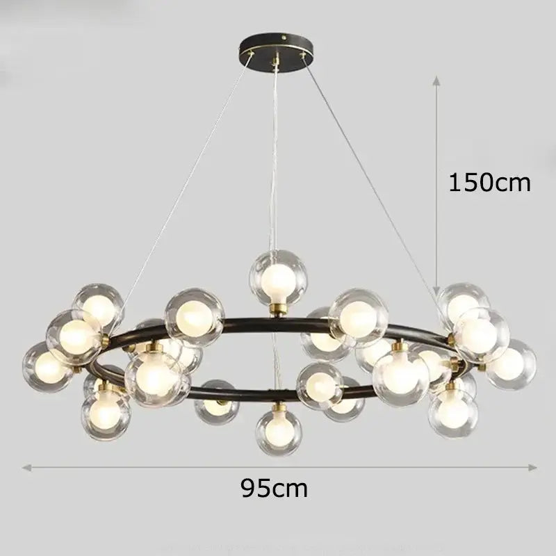 DecorBites LED pendant chandelier with dual-ring bronze frame and glass globes, 95cm wide on Tampa Home & Garden Store