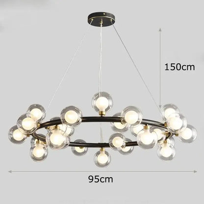 DecorBites LED pendant chandelier with dual-ring bronze frame and glass globes, 95cm wide on Tampa Home & Garden Store
