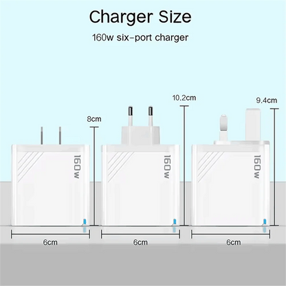 160W Multi-Port USB Charger – Fast Charging Type-C Wall Adapter for iPhone & Android