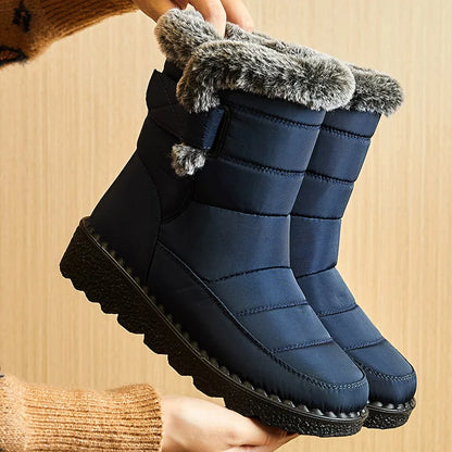 Women's waterproof winter boots UpTrend Deals navy quilted boots with plush faux fur trim on Tampa Home & Garden Store