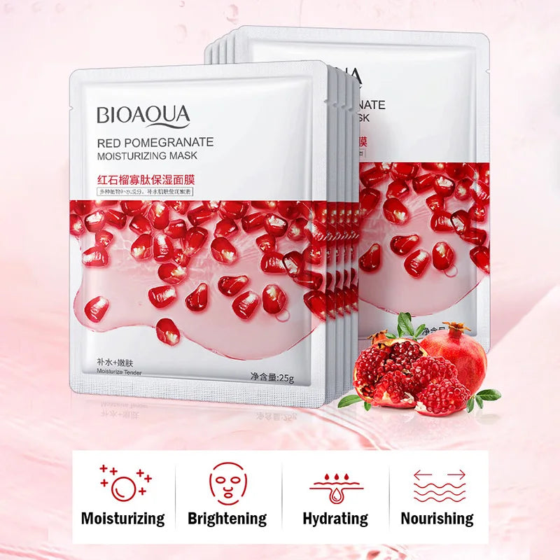 BIOAQUA Red Pomegranate moisturizing mask sheet 8pcs with pomegranate motif on Tampa Home & Garden Store