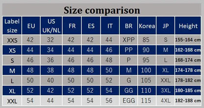 Men's Winter Jacket UpTrend Deals size chart with EU/US/JP sizes and height ranges on Tampa Home & Garden Store