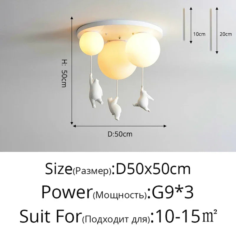 DecorBites Kids Bear LED Ceiling Chandelier with 3 bear pendants and globe lights on Tampa Home & Garden Store