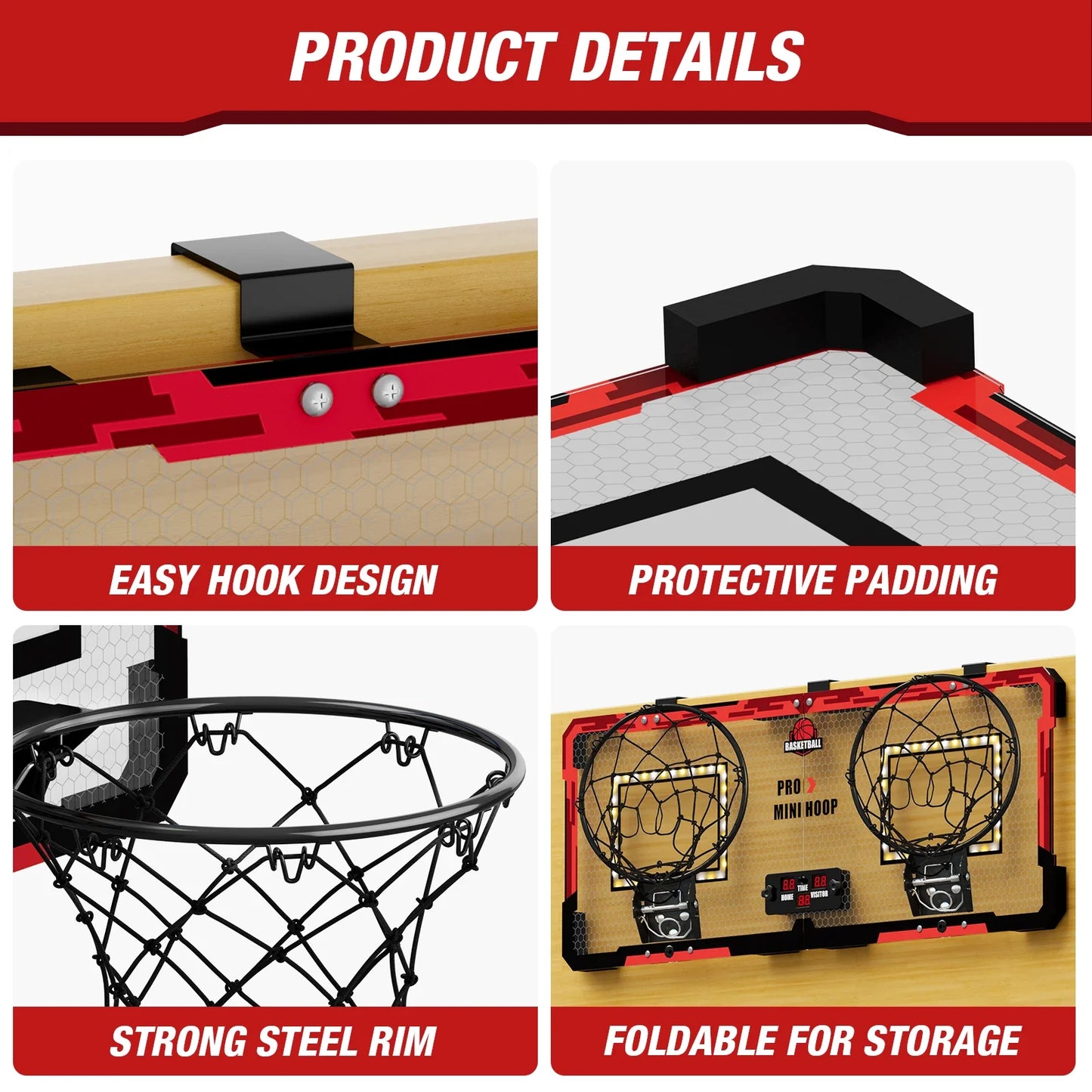Kids basketball hoop set with wall-frame stand, padding, steel rim, foldable storage on Tampa Home & Garden Store