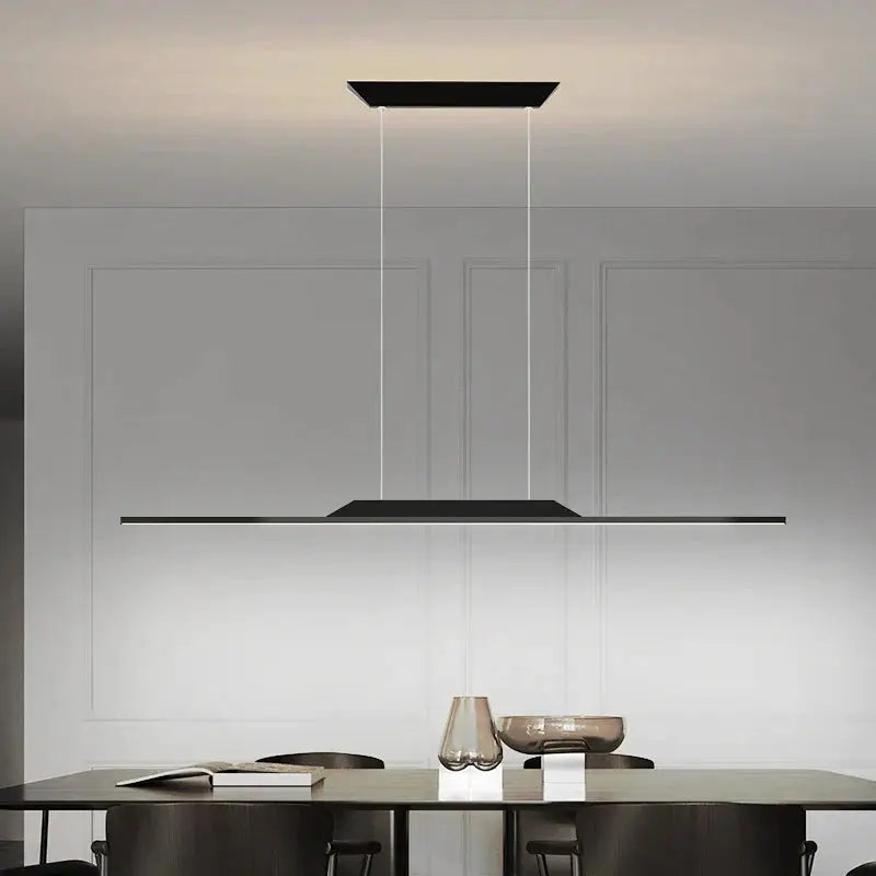 DecorBites LED Pendant Lamp black aluminum bar with suspended cables over dining table on Tampa Home & Garden Store