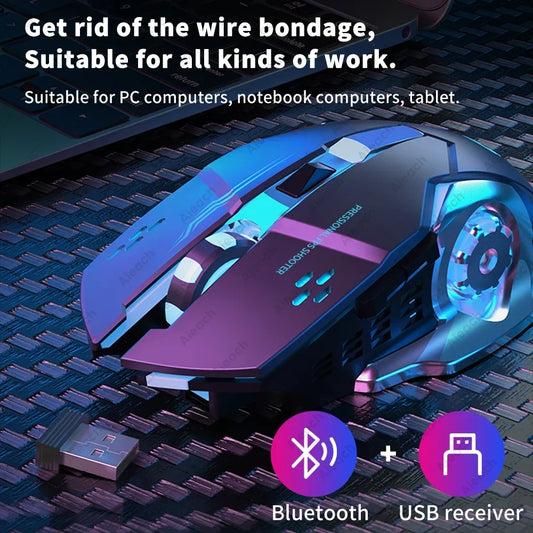 Wireless gaming mouse with blue backlight, 2.4G USB rechargeable, BT/USB receiver on Tampa Home & Garden Store