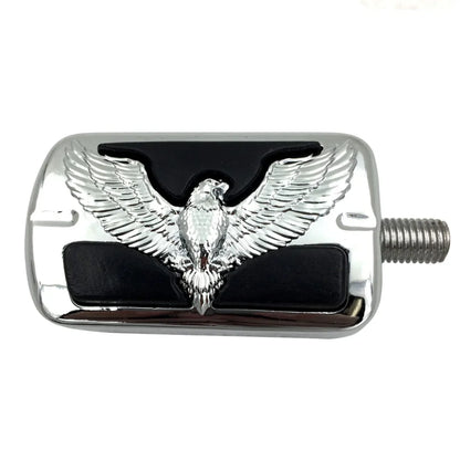 Chrome skull shifter foot peg with eagle wing detail, black inset panel for Harley choppers on Tampa Home & Garden Store