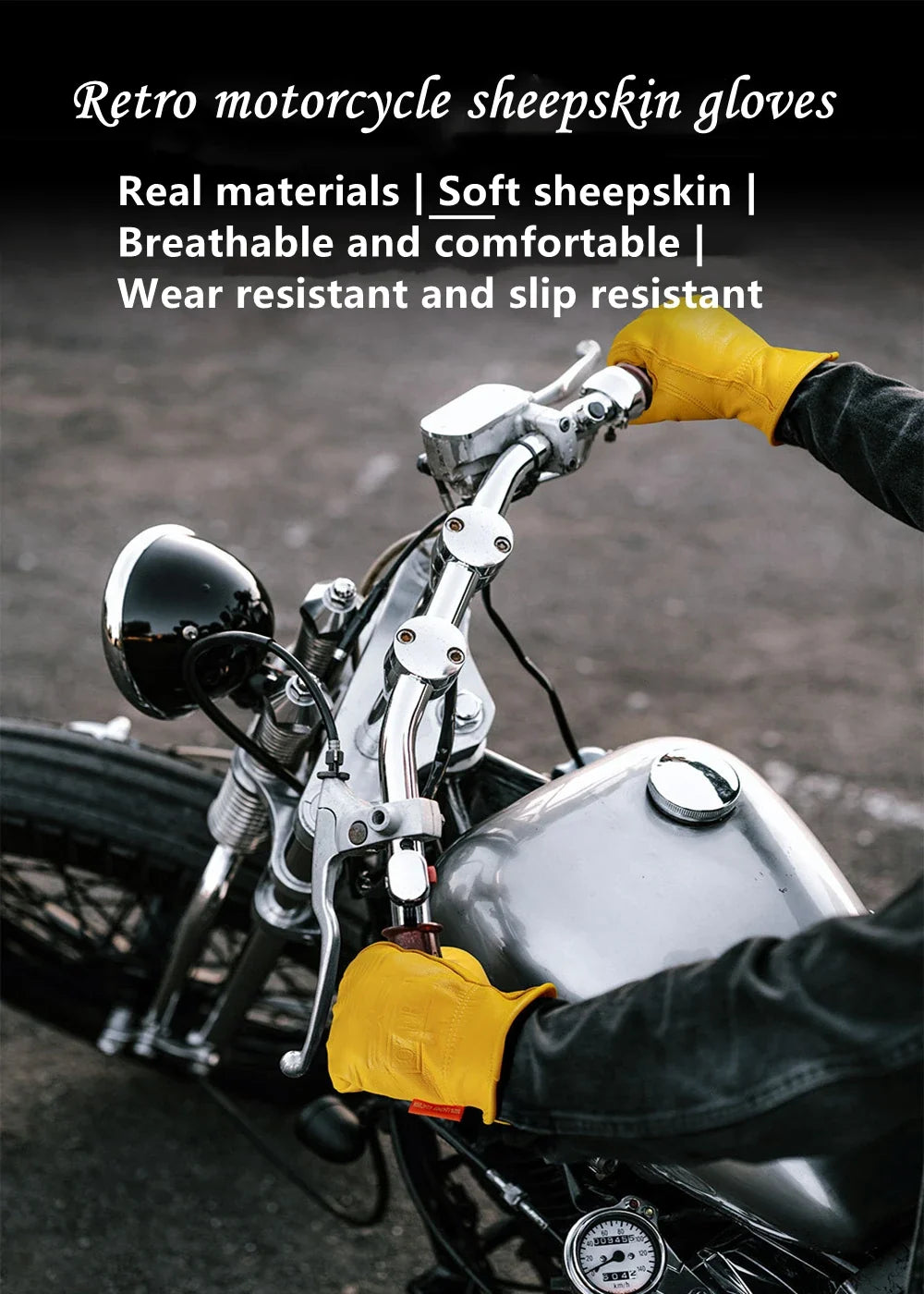 BikerZoneZ yellow sheepskin leather motorcycle gloves, shockproof, waterproof, windproof on Tampa Home & Garden Store