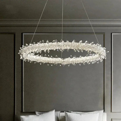 DecorBites Luxe Circle LED Pendant Light, crystal ring chandelier, dimmable Art Deco style on Tampa Home & Garden Store