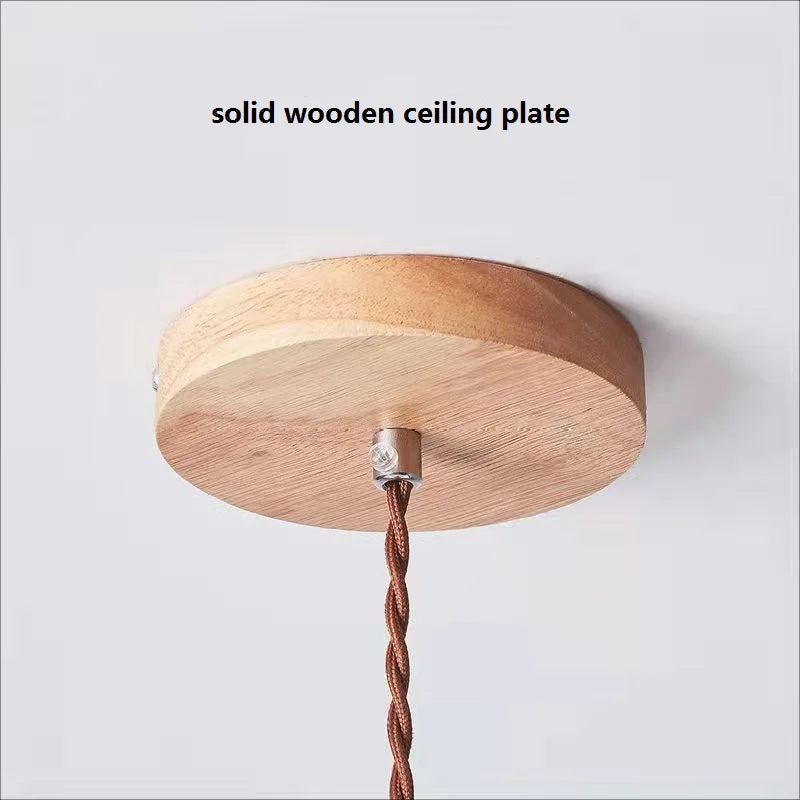 Retro wooden pendant light with solid wooden ceiling plate and brown twisted fabric cord on Tampa Home & Garden Store