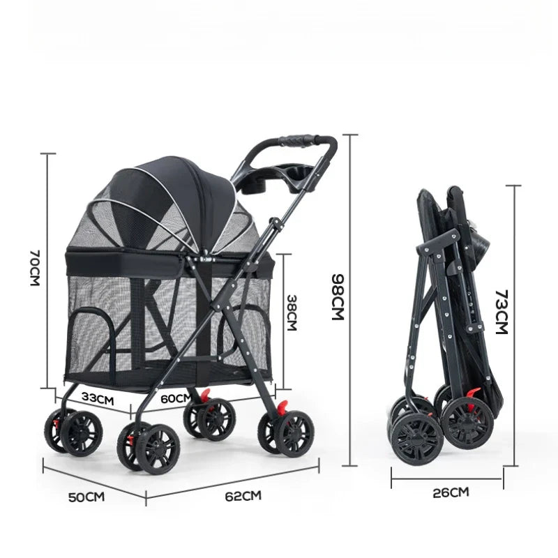 Pet Zen breathable stroller for dogs and cats, foldable with ventilated mesh, black frame on Tampa Home & Garden Store