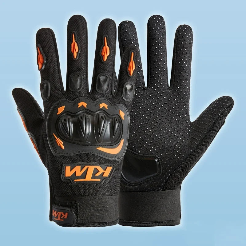 Waterproof motorcycle gloves BikerZoneZ with orange knuckle guards and dotted anti-slip palm on Tampa Home & Garden Store