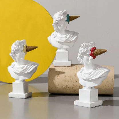 Perfecsy Apollo resin bust sculpture set of 3 with ice cream cone accents, white desktop decor on Tampa Home & Garden Store