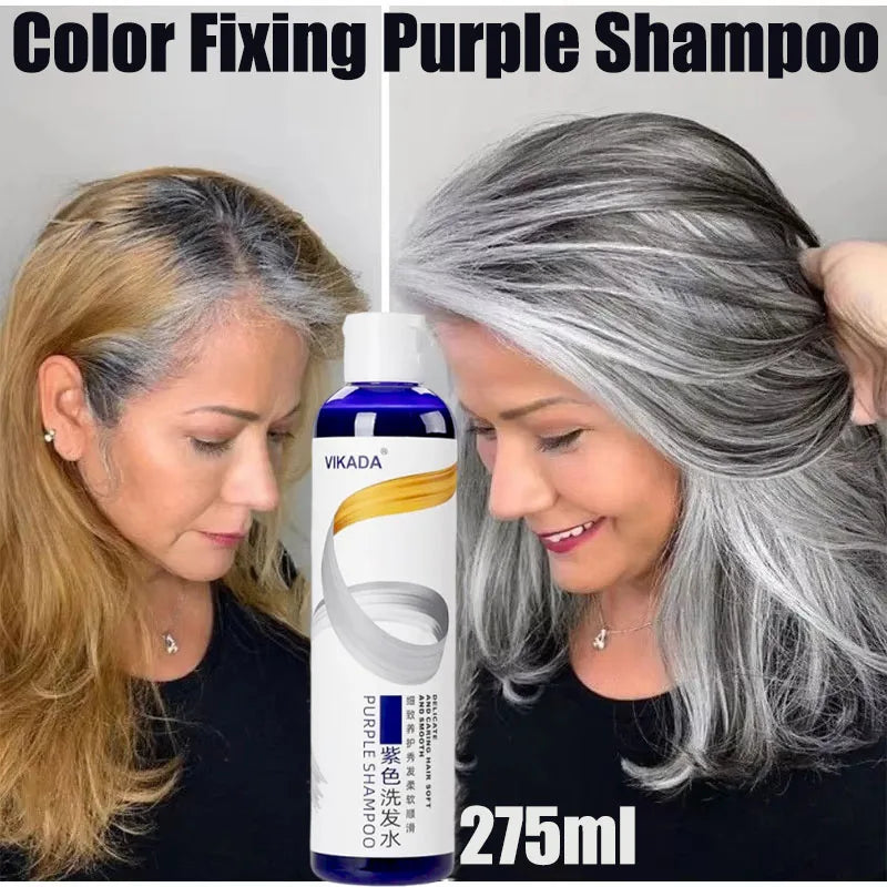 Color Fixing Purple Shampoo 275ml bottle by Silcy Skin with blue cap for blonde and gray hair on Tampa Home & Garden Store