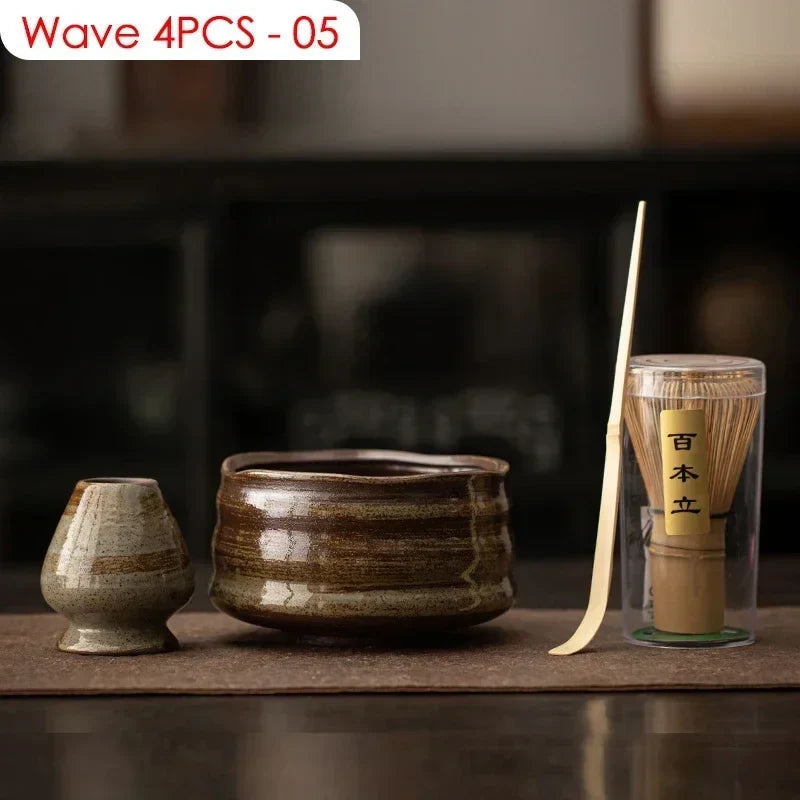 4pc Japanese matcha kit by Perfecsy: bamboo whisk, chashaku scoop, ceramic bowl and cup on Tampa Home & Garden Store