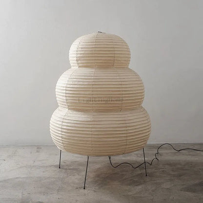 Perfecsy Akari table lamp white rice paper shade, three-tier gourd design with slim metal legs on Tampa Home & Garden Store