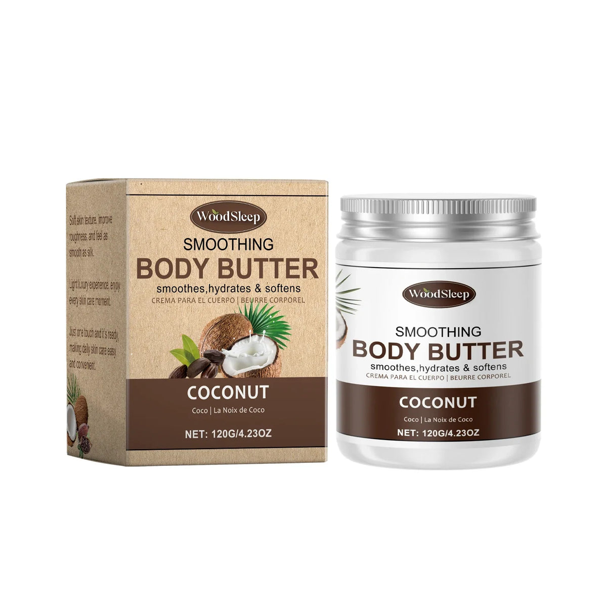 WoodSleep smoothing coconut body butter jar and box (2 items), 120g each on Tampa Home & Garden Store
