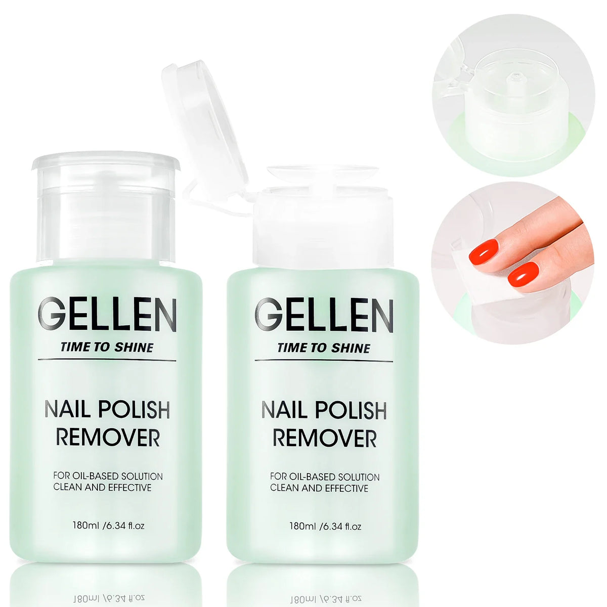 GELLEN Nail Polish Remover bottles, mint-green oil-based formula, 180ml each, two bottles on Tampa Home & Garden Store