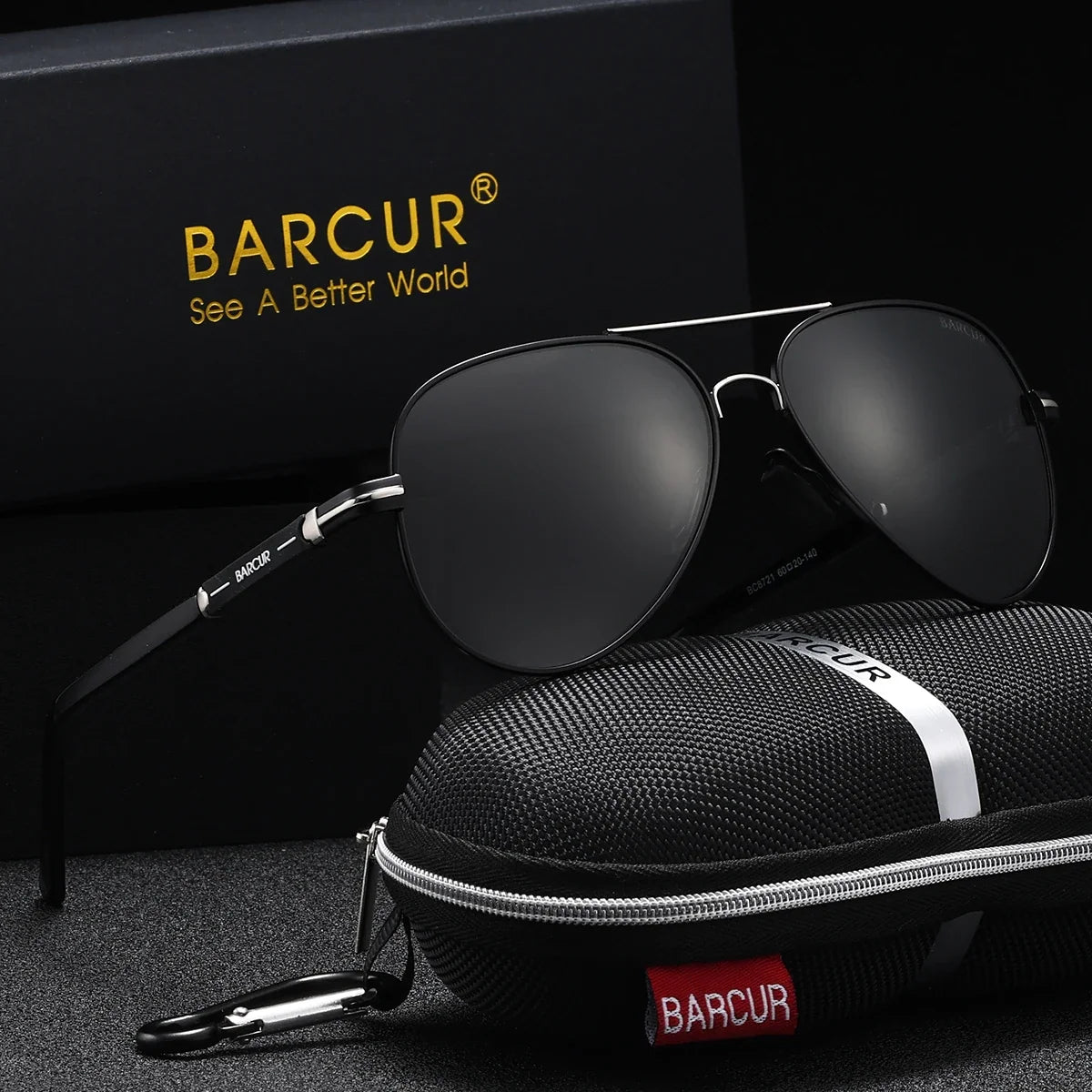 BARCUR aviator sunglasses with mirrored TAC lenses and stainless steel frame in black finish on Tampa Home & Garden Store
