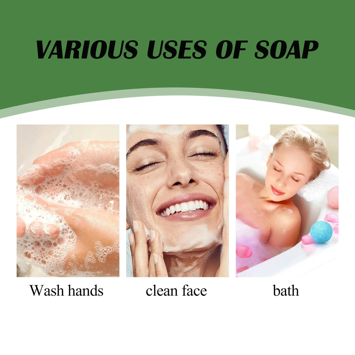 Bamboo Charcoal Cleansing Face Soap by Silcy Skin; hands wash, face cleanse, bath scene on Tampa Home & Garden Store