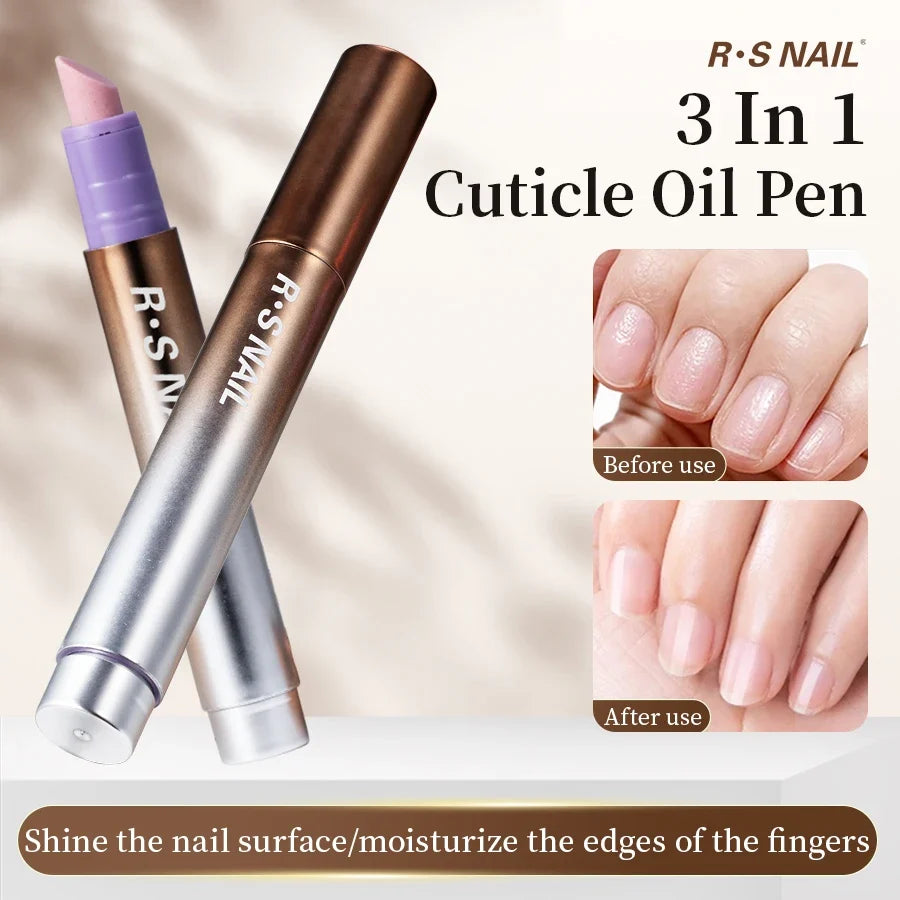 RSNAIL 3 In 1 Cuticle Oil Pen by Silcy Skin with ceramic nail pusher copper-silver two pens on Tampa Home & Garden Store