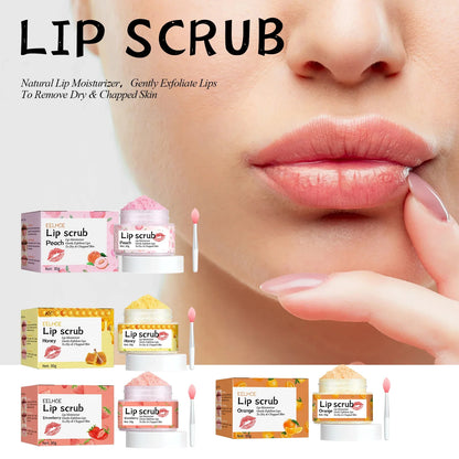 Watermelon Peach Lip Scrub by Silcy Skin with assorted jars and colorful boxes, close-up of lips applying scrub on Tampa Home & Garden Store