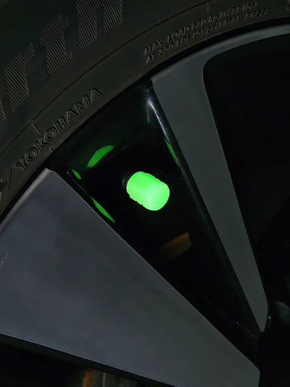 Luminous valve stem caps glowing green on car wheel dustproof on Tampa Home & Garden Store