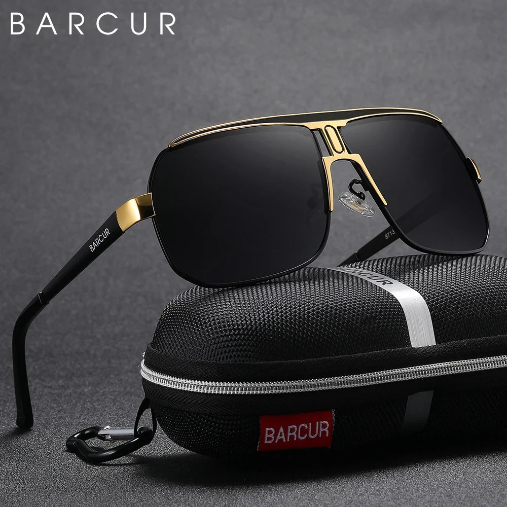 BARCUR polarized men's sunglasses with gold frame and dark gradient lenses on Tampa Home & Garden Store