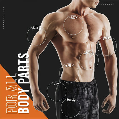 Abdominal muscle cream Silcy Skin on a model with labeled chest abs arms hips thighs on Tampa Home & Garden Store