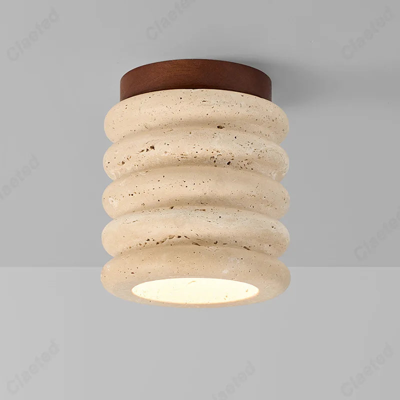 Cream stone-textured European LED cave ceiling lamp by Perfecsy with wooden mount, pendant on Tampa Home & Garden Store