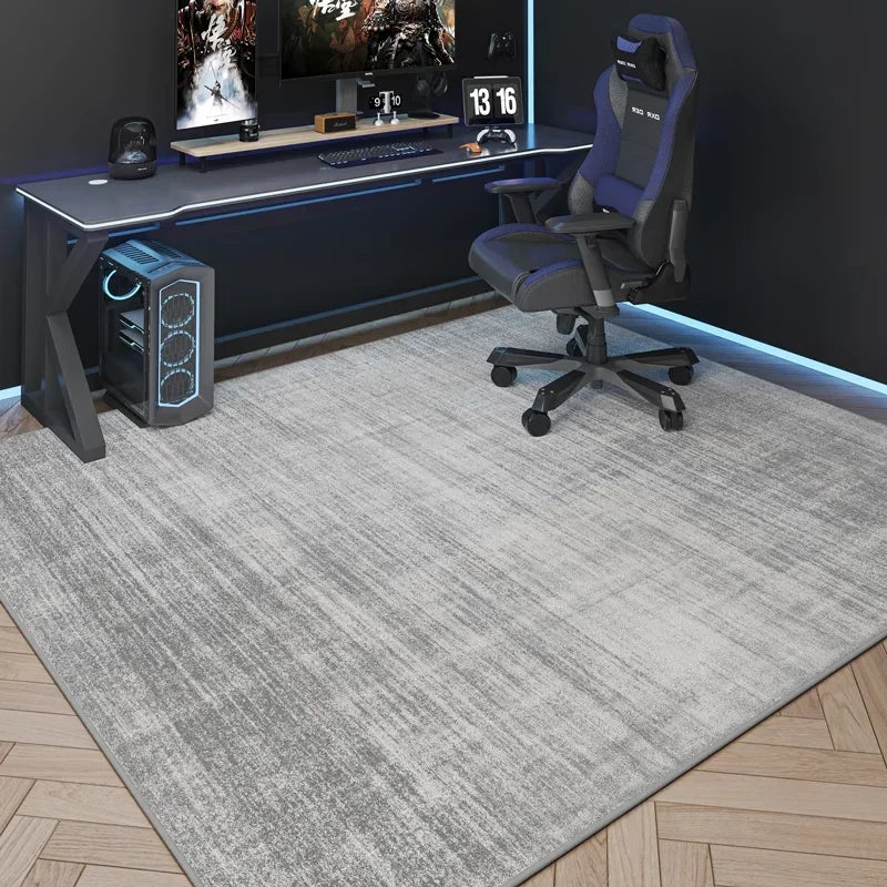 VIKAMA game room carpet rug by Perfecsy, gray floor mat under desk with blue-black gaming chair on Tampa Home & Garden Store