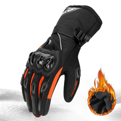 Motorcycle gloves BikerZoneZ warm winter waterproof windproof with orange accents on Tampa Home & Garden Store